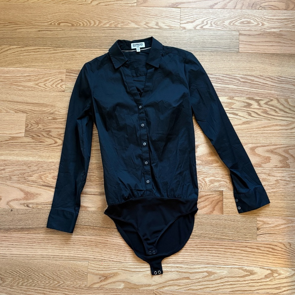 Express Black Long Sleeve Button-Up Bodysuit